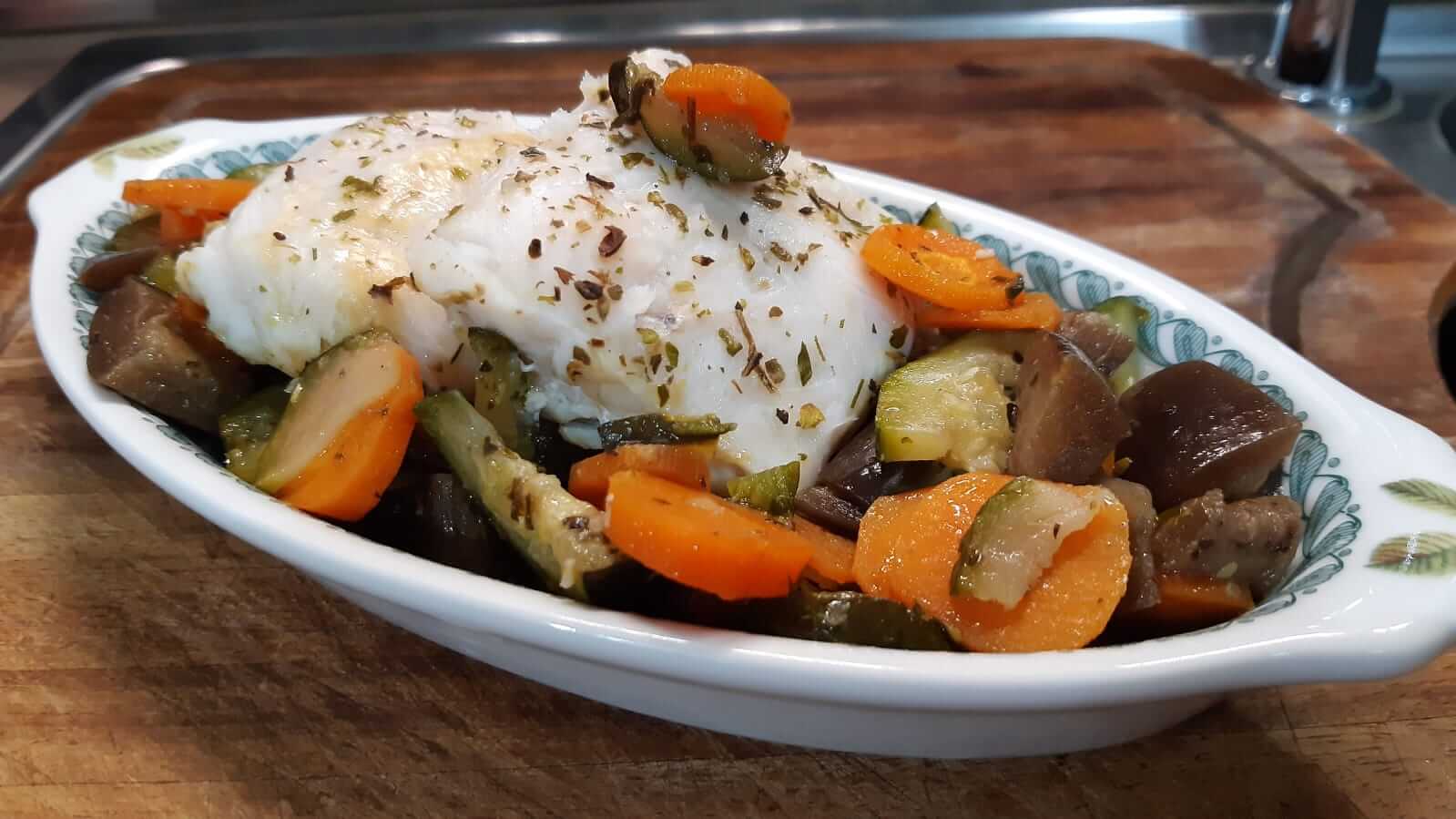 Filetto di Baccalà con verdure in padella